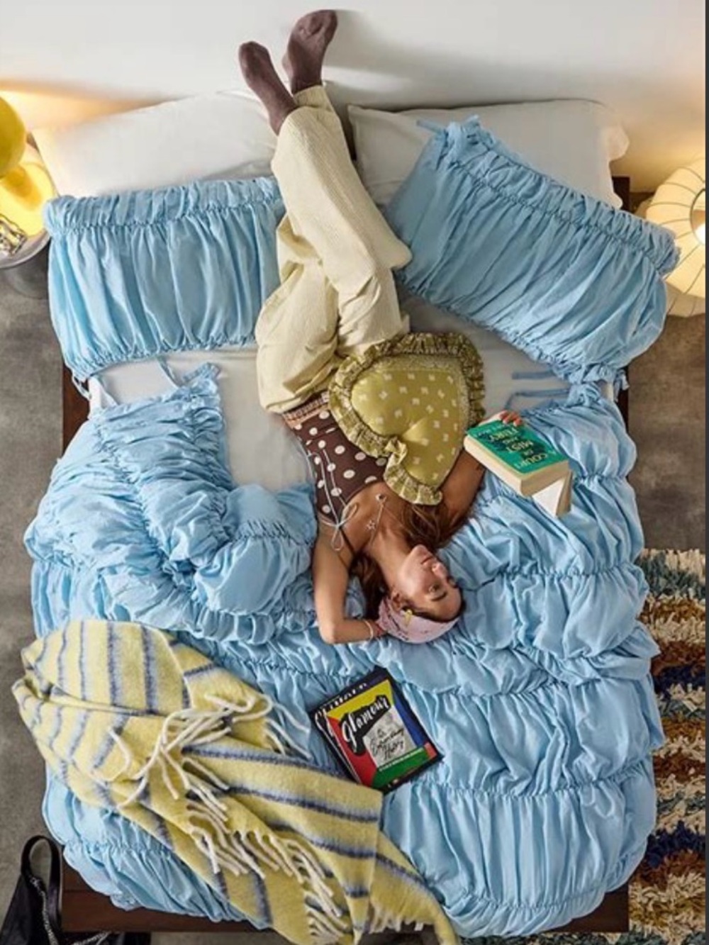 Urban Outfitters Light Blue Ruffled Comforter Set